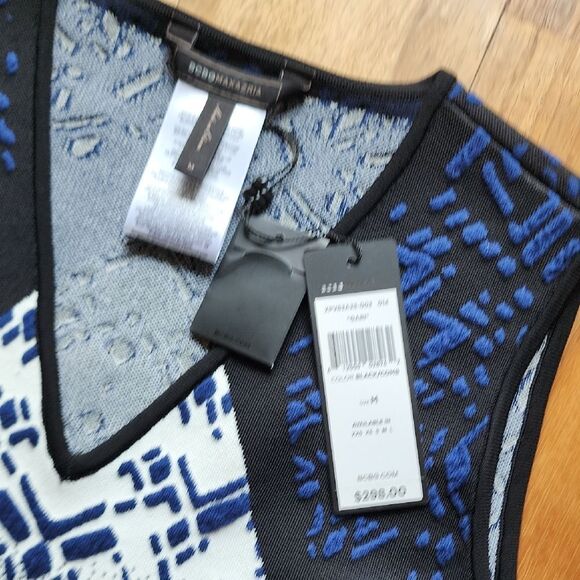 BCBGMaxAzria Blue and Black Geometric Mini Dress- Women's Size Medium (NWT) - Picture 4 of 5